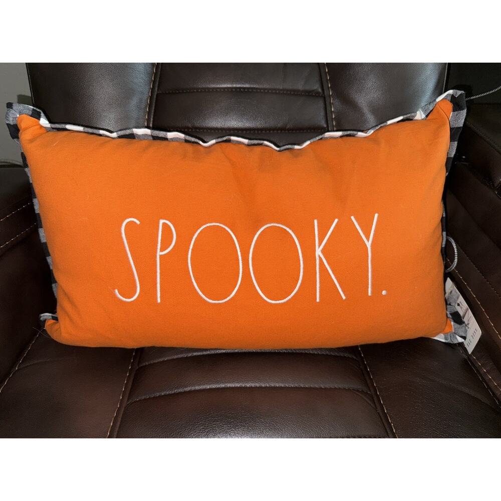 NWT Rae Dunn Orange "SPOOKY" ~14"x24" ACCENT PILLOW ~HALLOWEEN~ TRICK or TREAT